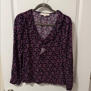 LOFT Women's Patterned Blouse - Pink and Navy